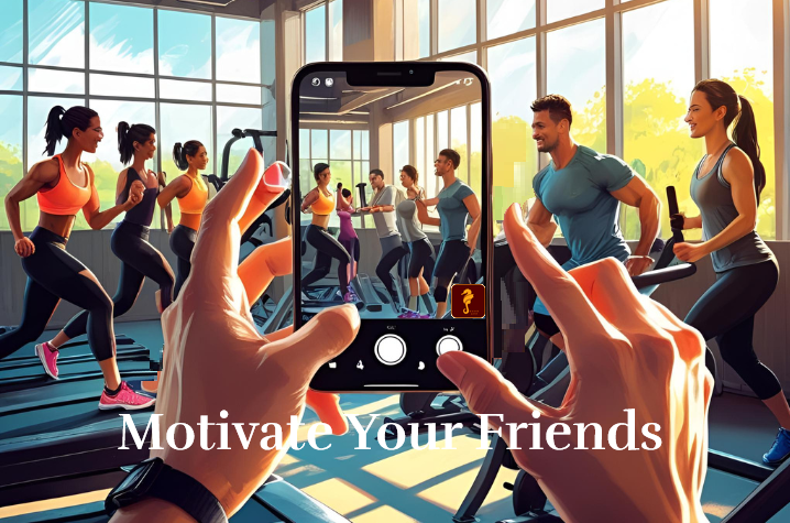 Art person having fitness goal staying motivated and taking photo in fitness gym